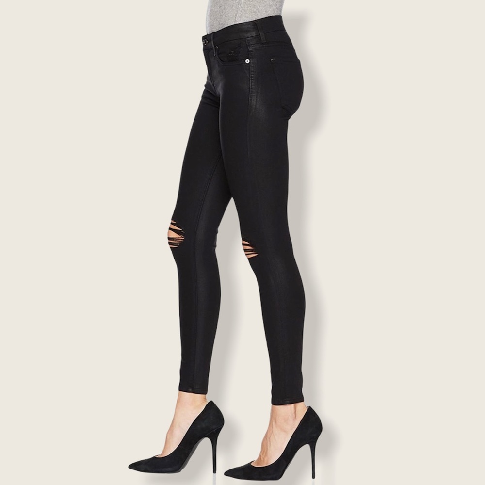 7FAMK Distressed Ankle Skinny in Coated Black Denim Size 25